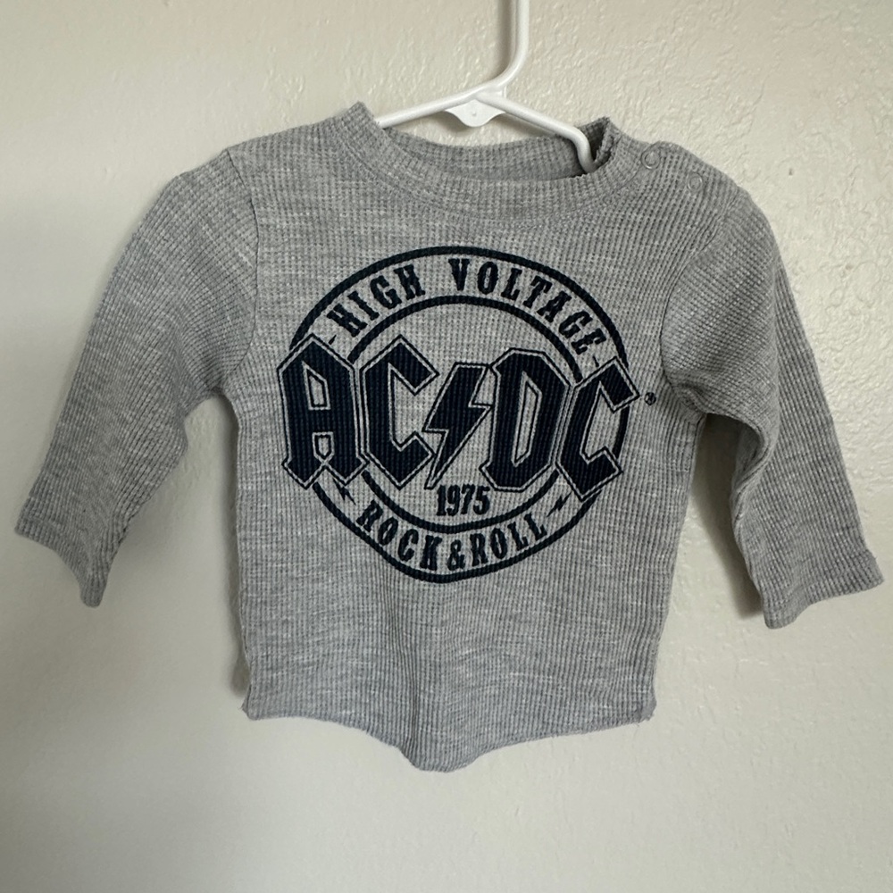 AC/DC Baby Thermal Long Sleeve Top Gray High Voltage Graphic (6–9M)